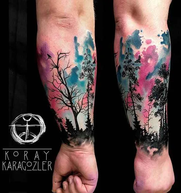color watercolor tatouage sur forearm #301 | Artiste tatoueur Koray Karagözler