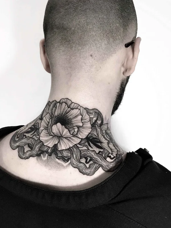 male black and grey blackwork татуировка на back of neck #19930 | Тату мастер Инесса Кравец