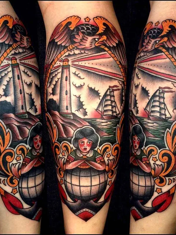 color traditional 纹身 在 calf #11501 | 纹身师 Алексей Тол
