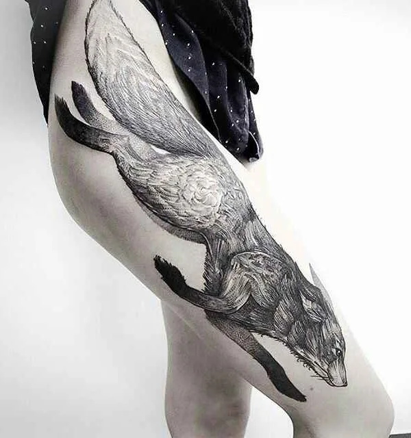 black and grey sketch tatouage sur thigh #17813 | Artiste tatoueur Taras Shtanko
