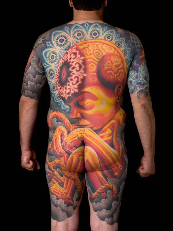 male color illustrative tattoo on full back #26497 | Tattoo Artist Adrian Lee