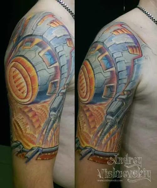 male color biomechanical татуировка на full sleeve #10803 | Тату мастер Андрей Вишневский