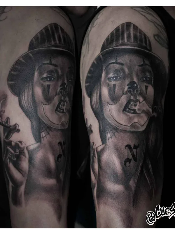 female black and grey black and grey tatuaje en upper arm #15990 | Tatuador Luis CuesNow Rangel