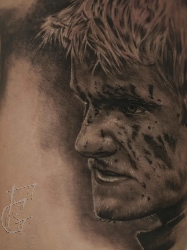 male black and grey realism татуировка на thigh #11231 | Тату мастер Глеб Фурсов