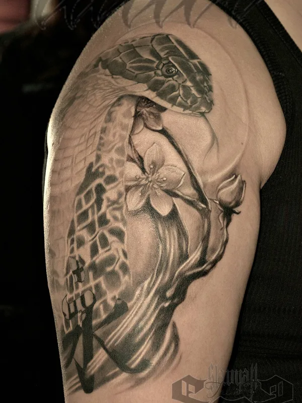 black and grey realism татуировка на upper arm #25996 | Тату мастер Вячеслав