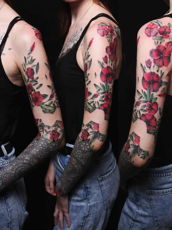 female color watercolor Tatuaggio su full sleeve #11201 | Tatuatore RED_LENARA