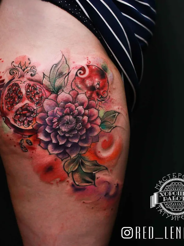 female color watercolor Tatuaggio su thigh #11202 | Tatuatore RED_LENARA