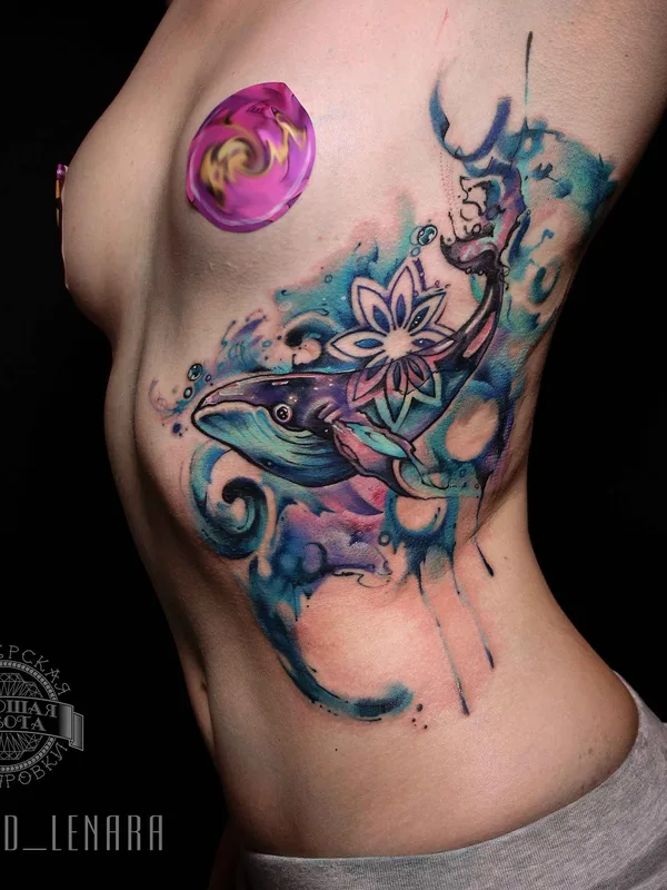 female color watercolor Tatuaggio su side #11198 | Tatuatore RED_LENARA