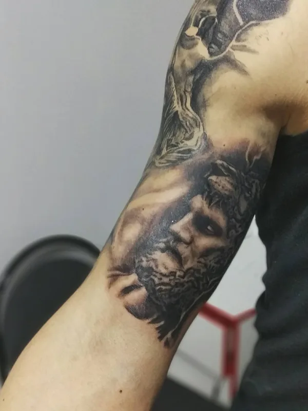 black and grey realism tattoo on full sleeve #26121 | Tattoo Artist Денис Норд