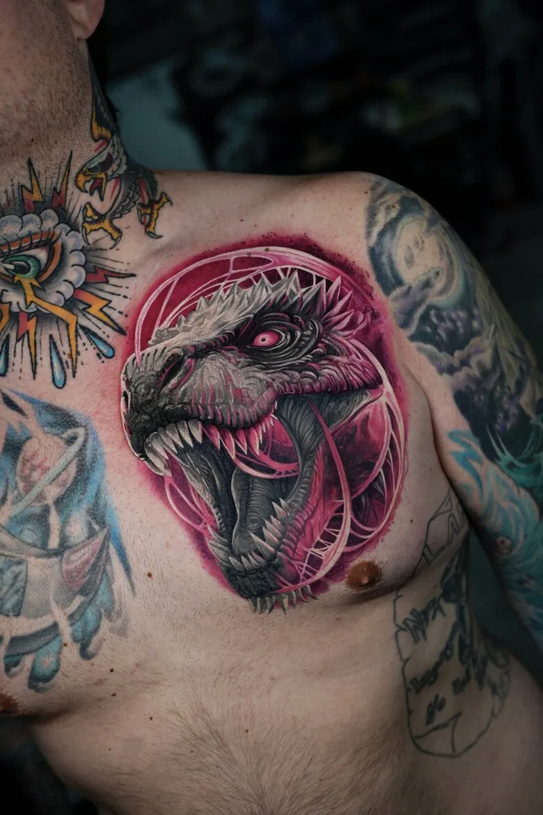 Neon pink tattoo by Ruslan Millinhton