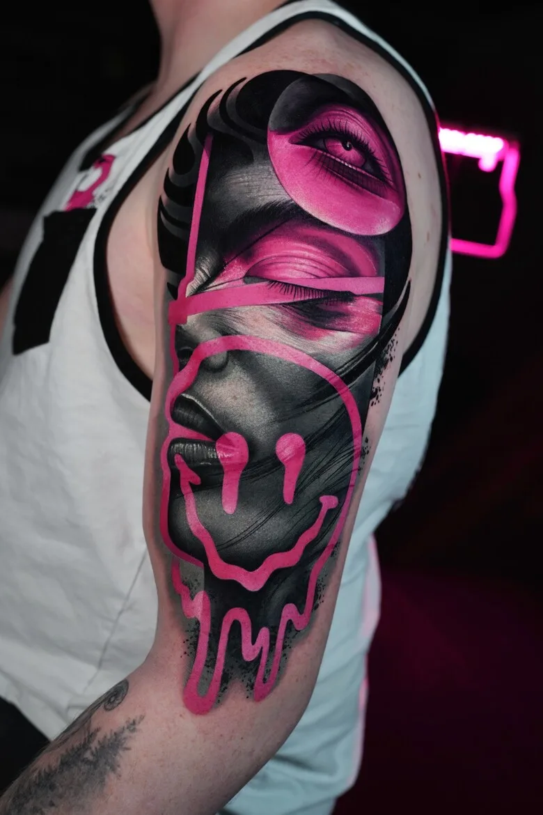 Neon pink in the black-and-grey world of Ruslan Millinhton's tattoos - image 5