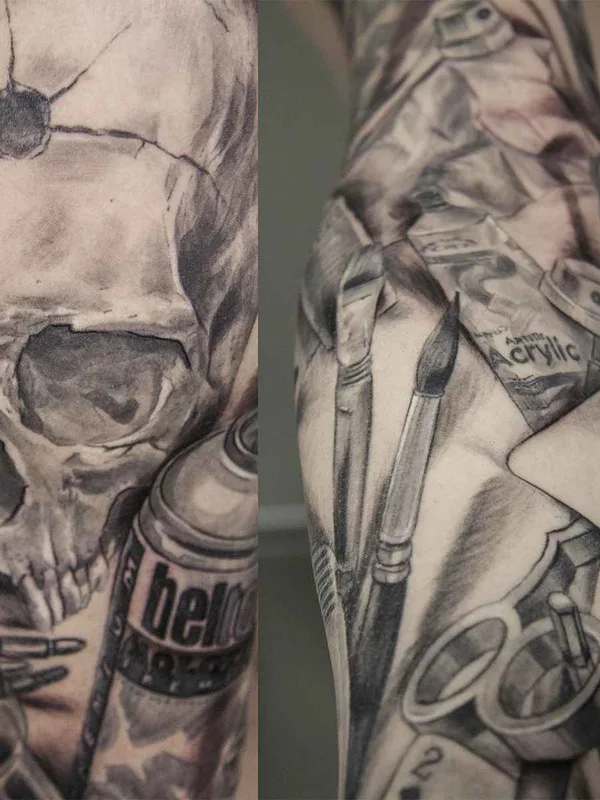 male black and grey realism Tatuaggio su full sleeve #11113 | Tatuatore Юля Боль