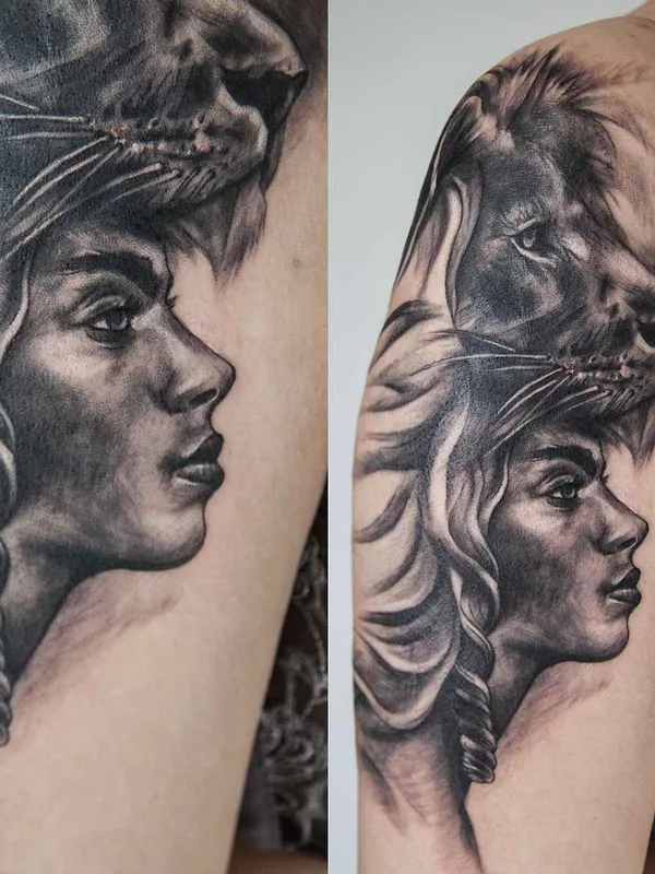 female black and grey realism Tatuaggio su shoulder #11109 | Tatuatore Юля Боль