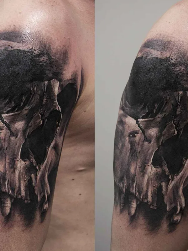 black and grey black and grey Tatuaggio su shoulder #11110 | Tatuatore Юля Боль