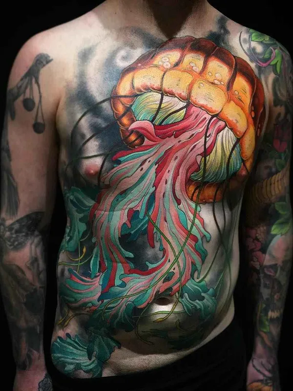 male color illustrative tatouage sur chest #708 | Artiste tatoueur Matty D Mooney
