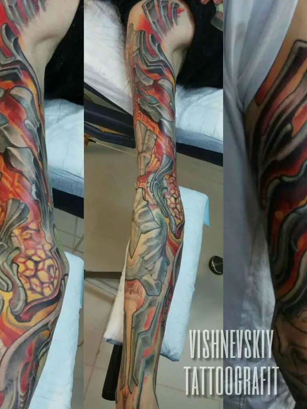color biomechanical татуировка на full sleeve #11699 | Тату мастер Андрей Вишневский