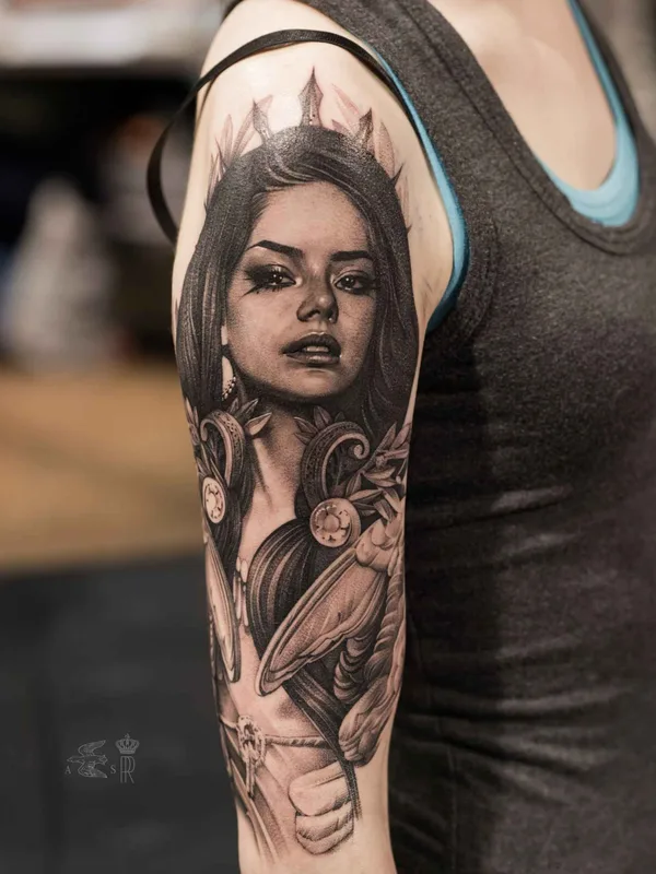 female black and grey realism 타투 부위 full sleeve #10104 | 타투이스트 Саша Сорса