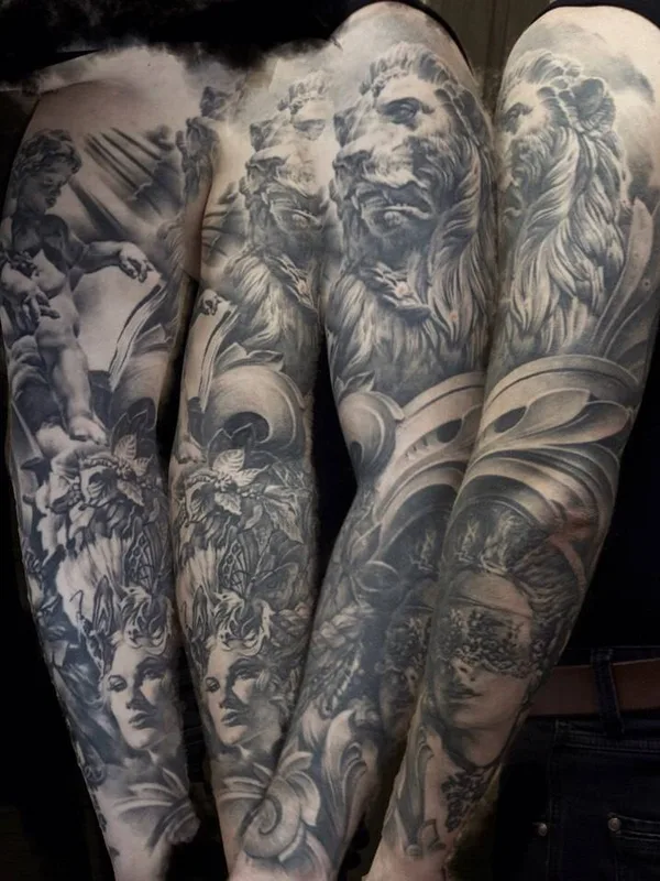 black and grey realism татуировка на full sleeve #23251 | Тату мастер Артем Марченко