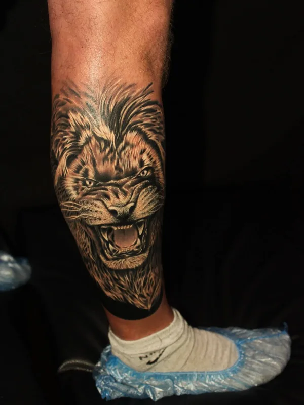black and grey realism tattoo on calf #24679 | Tattoo Artist Serg Shvayko