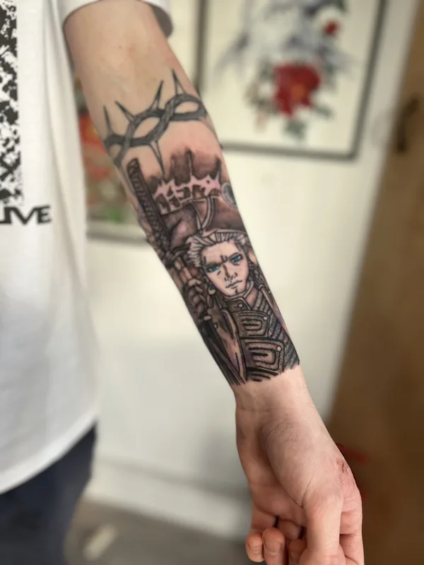 black and grey illustrative татуировка на forearm #89849 | Тату мастер Daniel Goudie