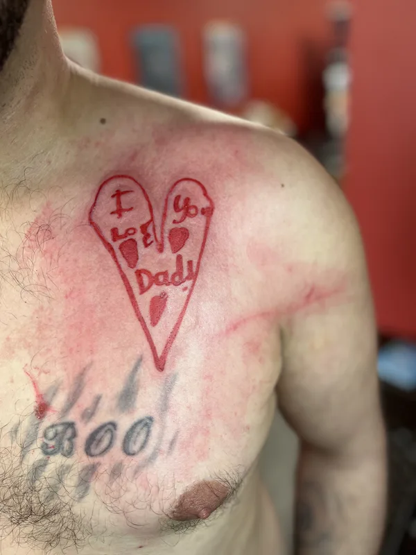 male color lettering татуировка на chest #89855 | Тату мастер Daniel Goudie