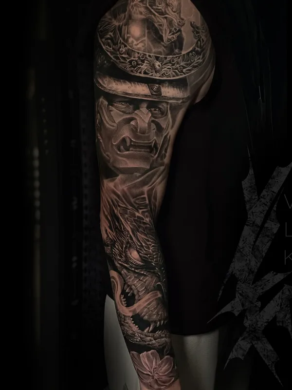 black and grey japanese татуировка на full sleeve #90533 | Тату мастер Igor VLK