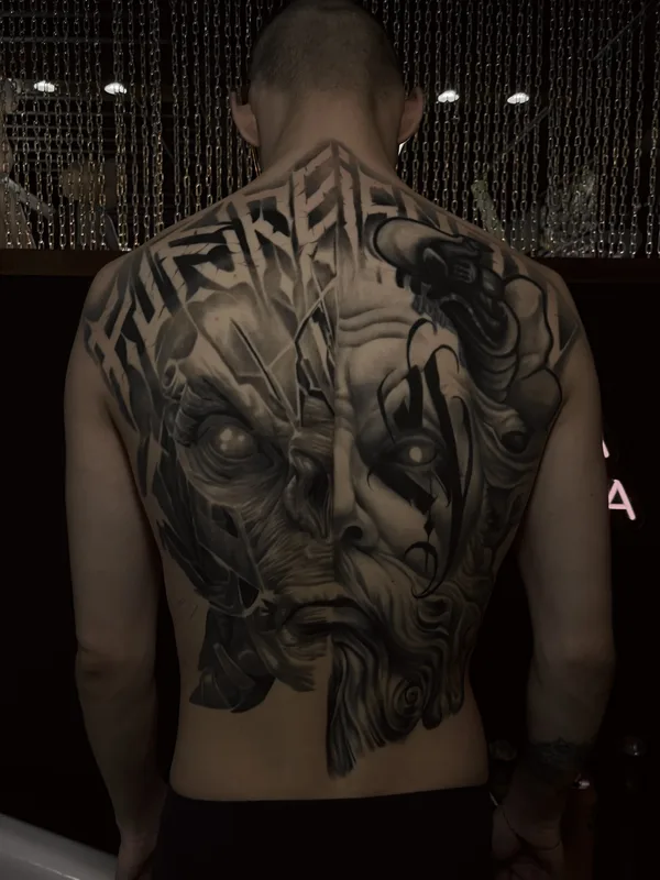 male black and grey realism татуировка на full back #90536 | Тату мастер Igor VLK