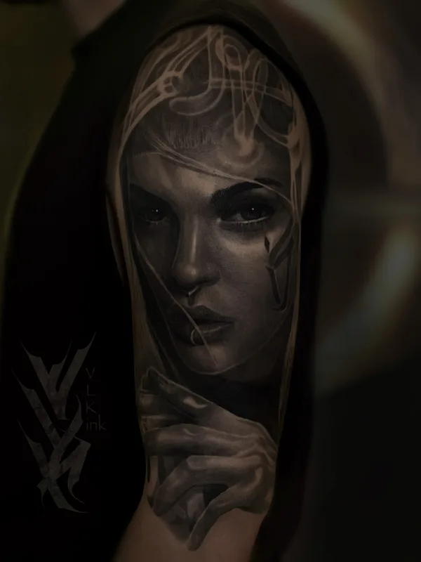 female black and grey realism татуировка на full sleeve #90538 | Тату мастер Igor VLK
