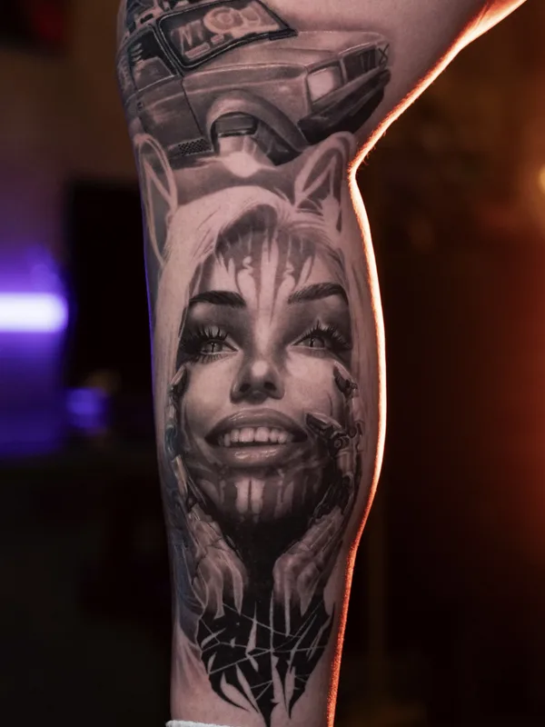 black and grey realism татуировка на calf #90547 | Тату мастер Igor VLK