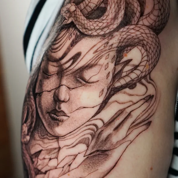 Geometric tattoo by Ivan Tahine  in Tbilisi