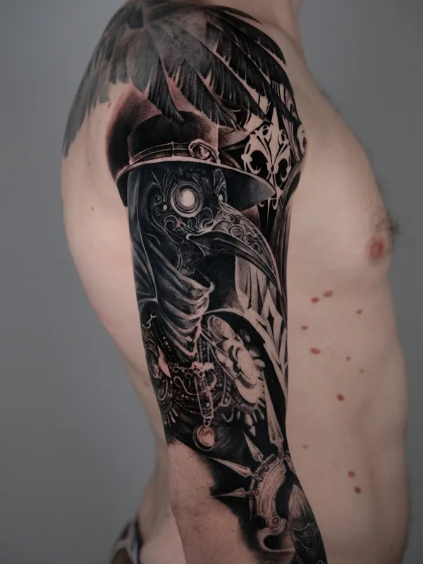 male blackandgrey realism Tatuaggio su sleeve #88223 | Tatuatore Mariia Agafonova 
