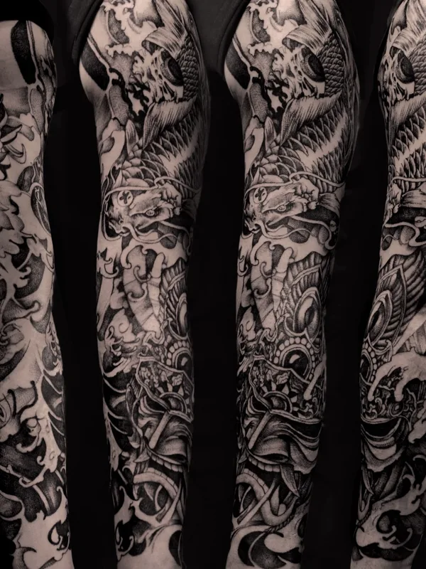 male blackandgrey whipshading tattoo auf sleeve #90862 | Tätowierer Max Hyde