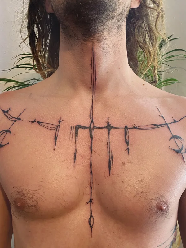male black abstract tatouage sur collarbone #85749 | Artiste tatoueur May