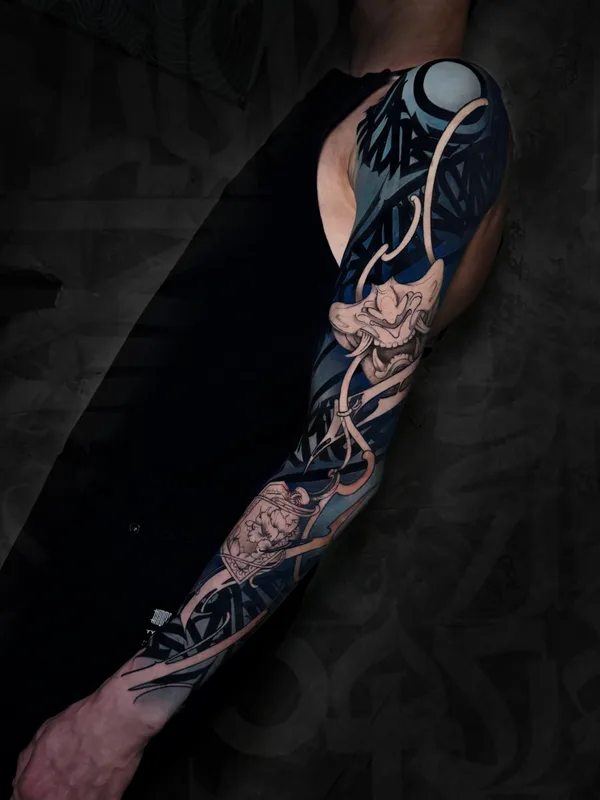 male color lettering Tatuagem em sleeve #90751 | Tatuador Mayya Gri