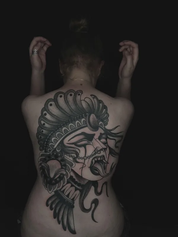 female black and grey blackwork татуировка на full back #87036 | Тату мастер Mr.Evil Руслан Бажанов