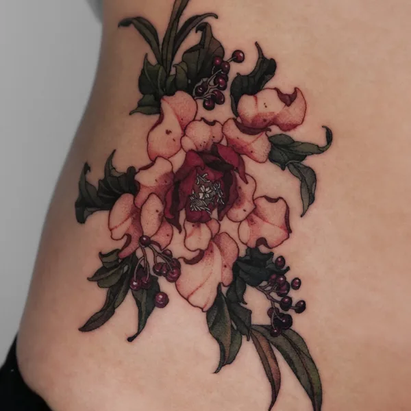 Botanical tattoo by Onyo in Seoul