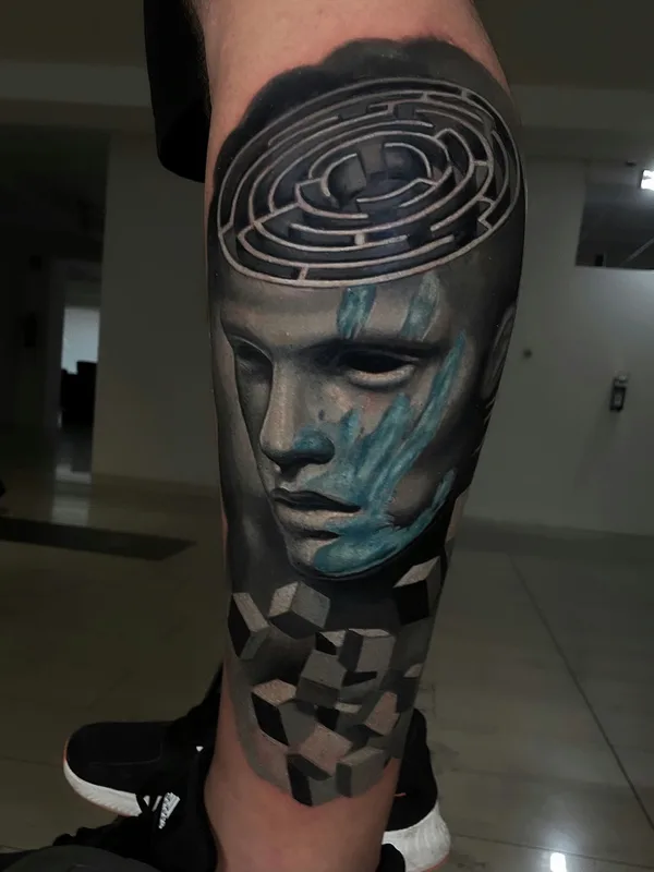 male color surrealism татуировка на leg #86258 | Тату мастер Tomek Glinski