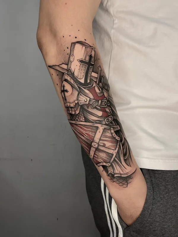 black and grey neo-traditional татуировка на forearm #88645 | Тату мастер Алексей Воробьев