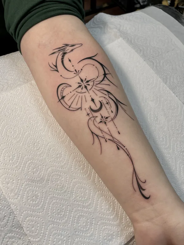 black linework татуировка на forearm #88646 | Тату мастер Алексей Воробьев