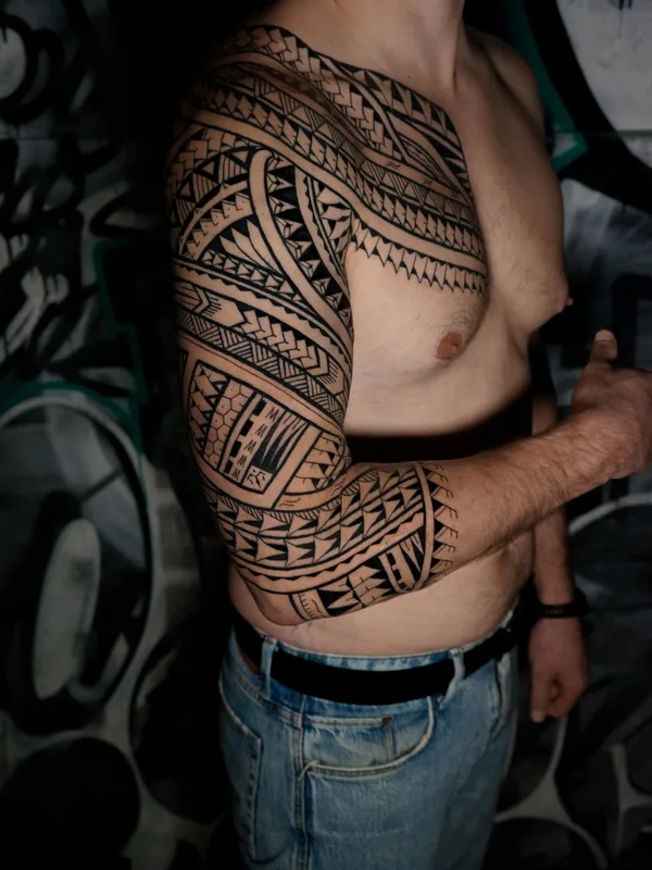 male black tribal Tatuagem em full sleeve #84545 | Tatuador Анастасия Барченко