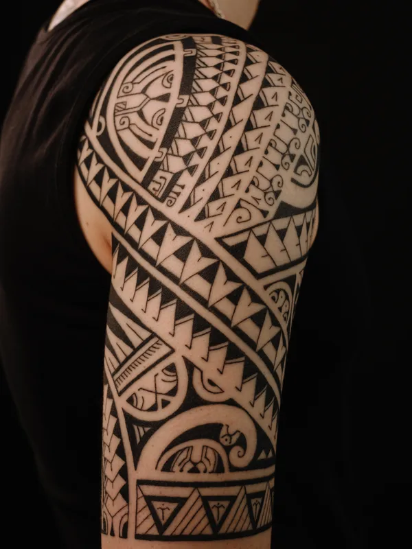 black tribal Tatuagem em full sleeve #84550 | Tatuador Анастасия Барченко