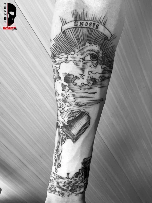black and grey engraving татуировка на forearm #89172 | Тату мастер Андрей Жуков