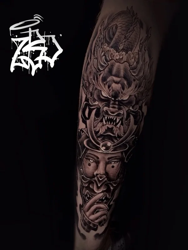 male color japanese tattoo auf leg #86329 | Tätowierer Антон Дейхин 