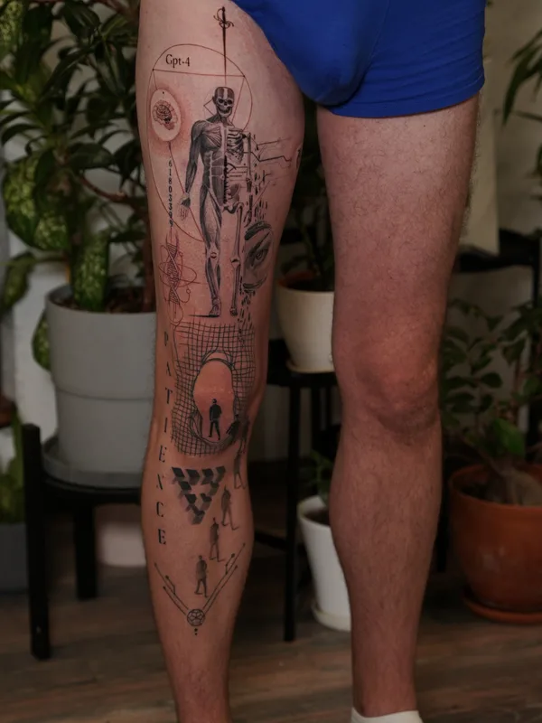 male black microrealism татуировка на leg #89120 | Тату мастер Даниил Гребенкин