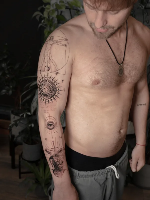 male black microrealism татуировка на sleeve #89121 | Тату мастер Даниил Гребенкин
