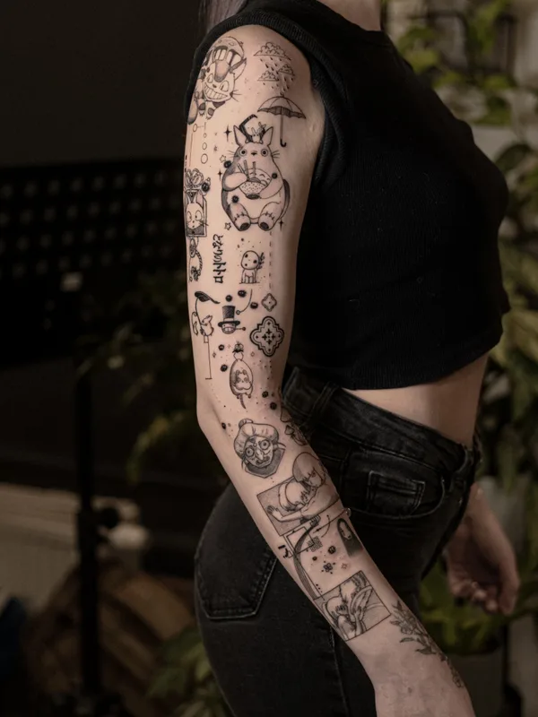 female black minimalism татуировка на sleeve #89123 | Тату мастер Даниил Гребенкин