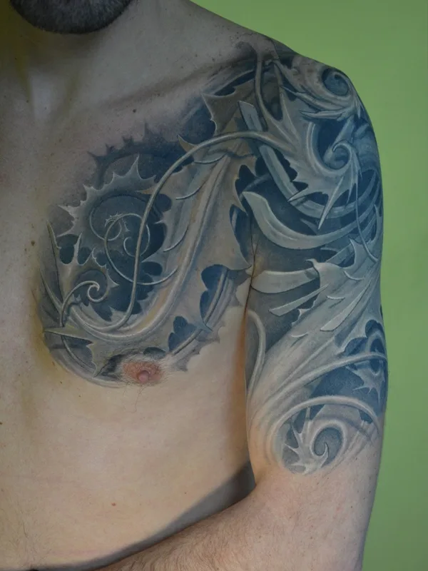 male black and grey biomechanical татуировка на chest #90000 | Тату мастер Дмитрий Чикаев