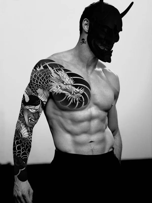male blackandgrey japanese Tatuagem em sleeve #85375 | Tatuador Дмитрий Попов 