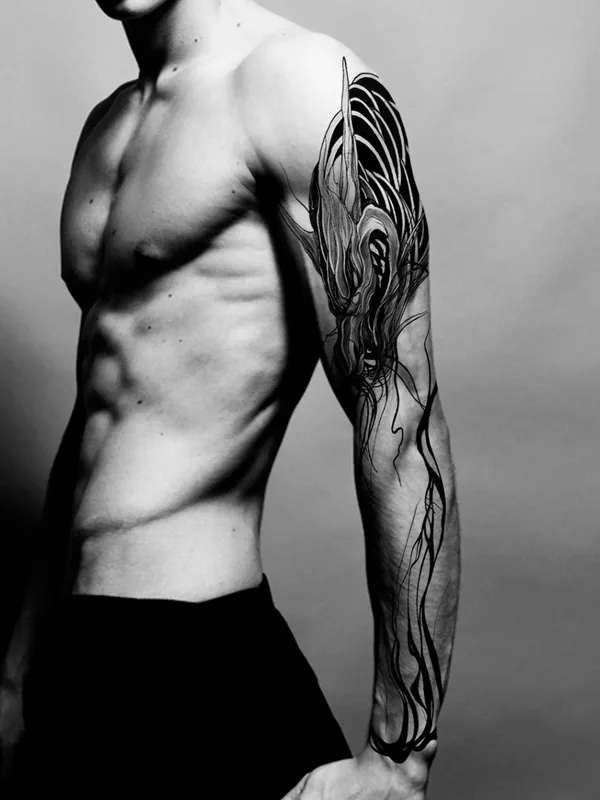 male blackandgrey japanese Tatuagem em sleeve #85378 | Tatuador Дмитрий Попов 