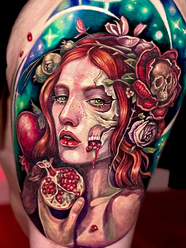 female color realism tattoo on thigh #87097 | Tattoo Artist Инна Синано